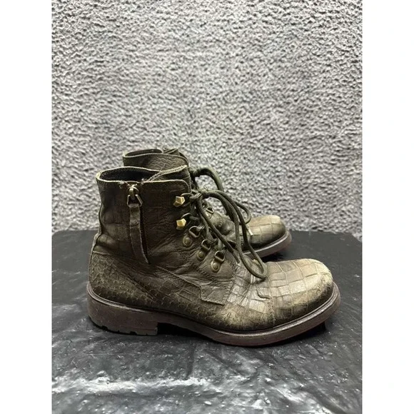 Cesare Paciotti Alligator Embossed Leather Ankle Boots Green Mens Size 7‎ UK